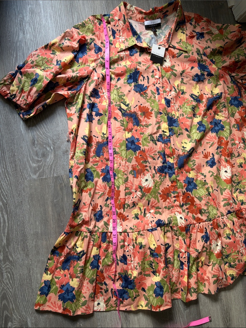 Eloquii Coral Floral Button-Front Dress with Blue and Green Accents, Size 28 NWT - Picture 5 of 7